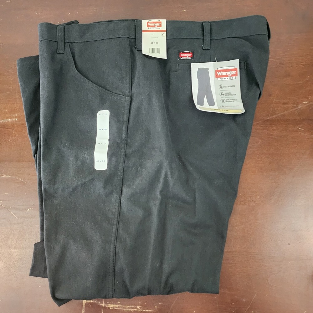 Men's Wrangler 44 X 30 Workwear Relaxed Fit Work Pants Black Tool Pockets‎